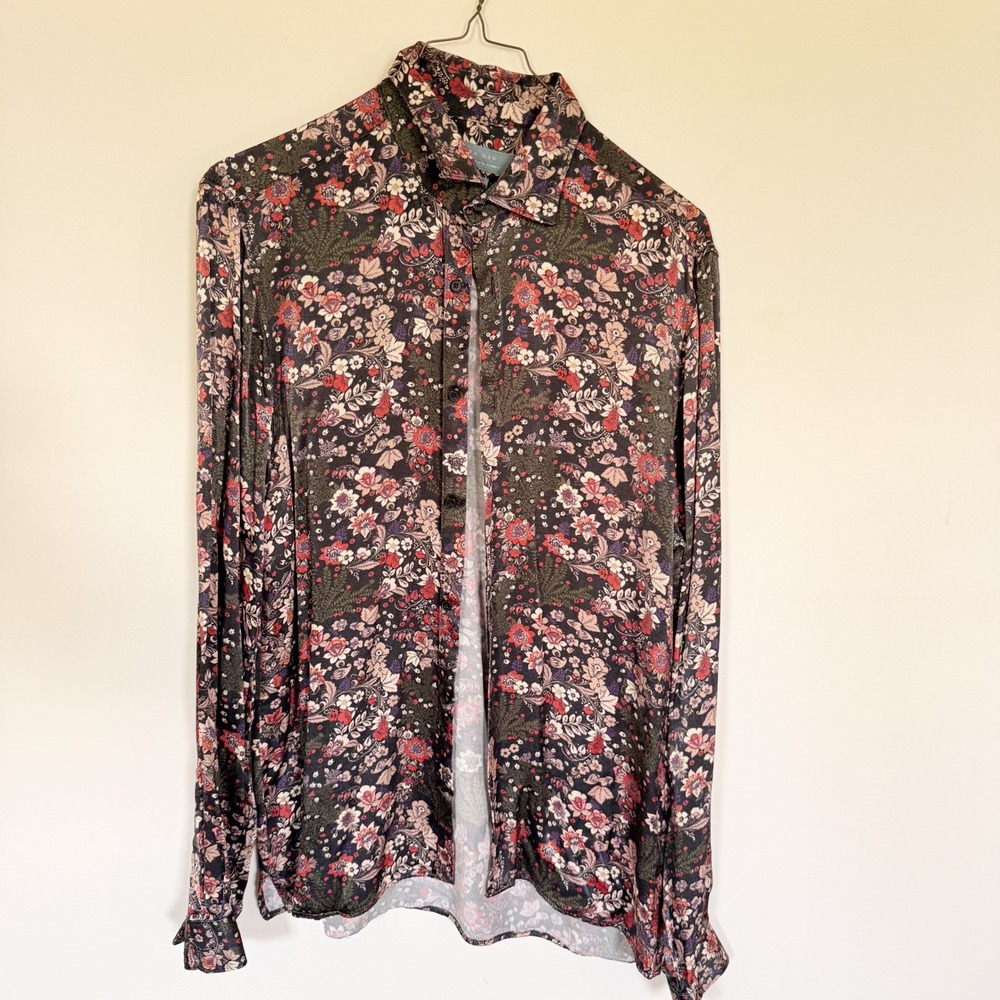 Zara Man Floral Viscose Satin Button‎ Down Shirt Relaxed Fit Long Sleeve Medium